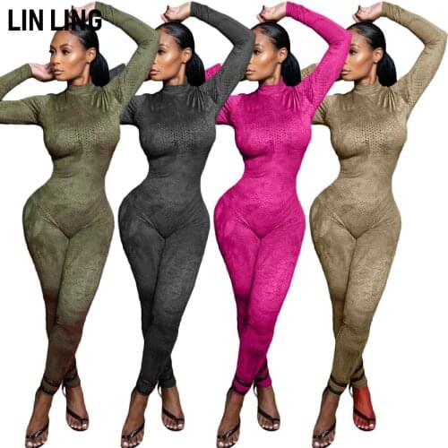 LINLING Take The Initiative To Wear Fashionable Long Sleeve Tight Breathable Mesh Casual Sports Solid Color Jumpsuit