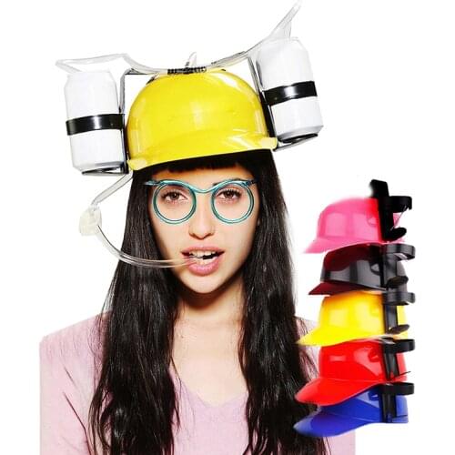 Adjustable Fun Unique Party Game Beer Soda Can Straw Holder Drinking Hard Hat Helmet Black
