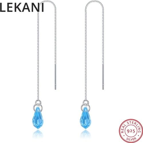 Crystals From Swarovski Drop Earrings For Women Beads 925 Sterling Silver Chain Piercing Dangle Earring Fashion Wedding Jewelry