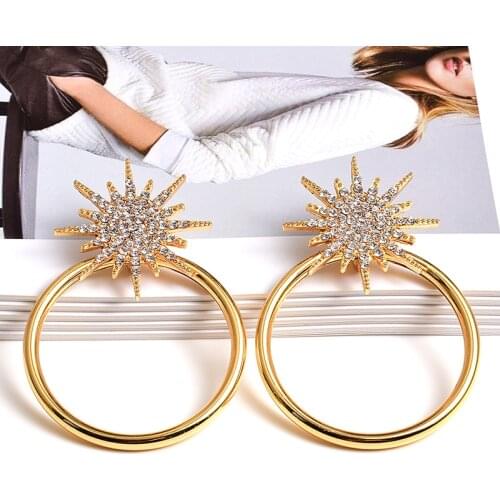 Fashion Punk Gold Earrings For Women Alloy Round Crystal Dangle Earrings Ladies Metal Earring jewelry Accessories