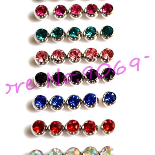 Tongue Ball Gem Stone Mixed Colors Lip Stud Eyebrow Ring 316L stainless steel accessory 1.6*6mm 1.2*3mm 100pcs/lot Free Shipping