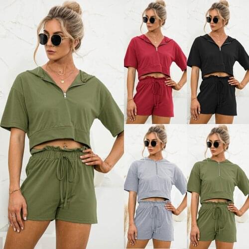 Tracksuit Women Short Hooded And Shorts Two Piece Set Women Summer Hoodie Zipper Shorts Sets Conjuntos De Mujer Femme Outsuits