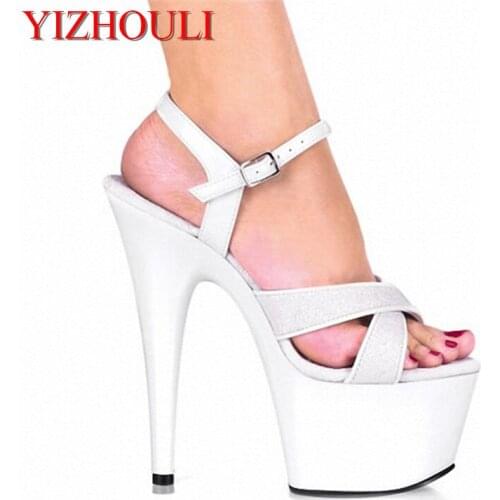 Stylish Platforms Women Open Toe 17cm High Heel Shoes, Pole Dance Shoes, Sandals, Wedding Shoes, Black / White