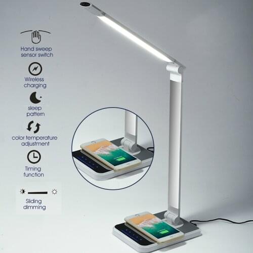 New LED Desk Lamp 3 Color Hand Sweep Wireless Charging for Phone 360 Degree Rotation Touch Eye-protect with Timer Table Lamp