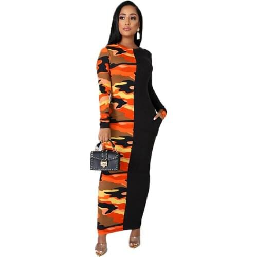 Tilapia 2021 Summer Fashion OL Style Leopard Patchwork Maxi Empire Dress African Bazin Casual Outfit with Pockets