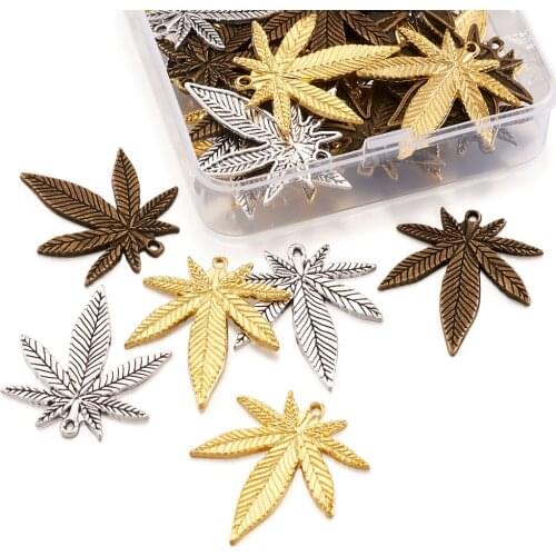 1Box Tibetan Style Vintage Alloy Maple Leaf Charms Hemp Leaves Shape Pendant For Jewelry Making DIY Necklace Earring Accessories