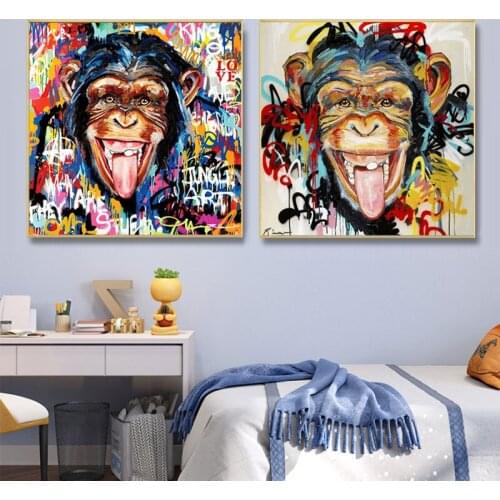Funny Monkey Posters And Prints Abstract Graffiti Ape Canvas Painting Street Living Room Wall Art Pictures Home Decoration Mural