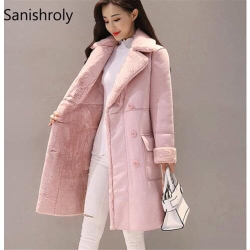 2018 Autumn Winter Women Faux Suede Jacket Warm Thicken Velvet Coat Parka Female Long Sleeve Midi Long Coats Outwears Tops SE248