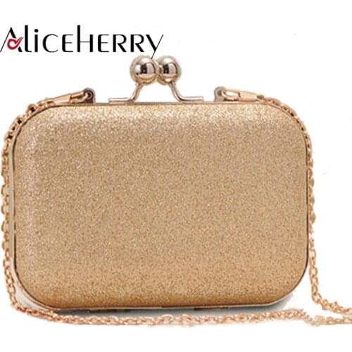 Woman Evening Handbag Gold Glittered Clutch Chain bags Wallet Party Wedding Dress Handbags Girls Small Crossbody Bag