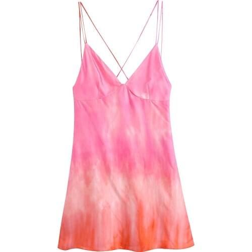 Womens Fashion Tie-dye Sexy Backless Spaghttei Strap Dress