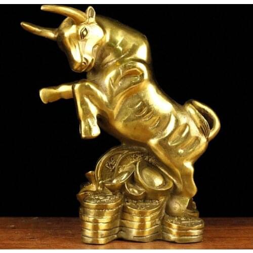 Brass Zodiac Ox Ornament 16cm Large Cattle Copper Crafts Chinese Fengshui Statue about 17cm Height