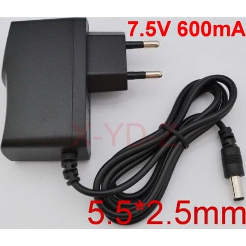 1PCS 7.5V 600mA AC 100V-240V Converter Switching power adapter DC 7.5V 0.6A 600mA Supply EU Plug DC 5.5mm x 2.1mm-2.5mm