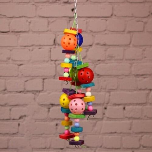 1Pcs Pet parrot toy Colorful wood bite ball bird toys colored beads plastic ball three hanging birdcage accessories toy supplies
