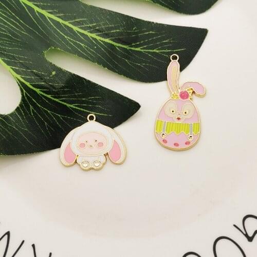 10pcs Cute Rabbit Charms Animals Enamel Charm Pendants Fit Jewelry Making Fashion Earring Bracelet Necklace Floating Gifts YZ767