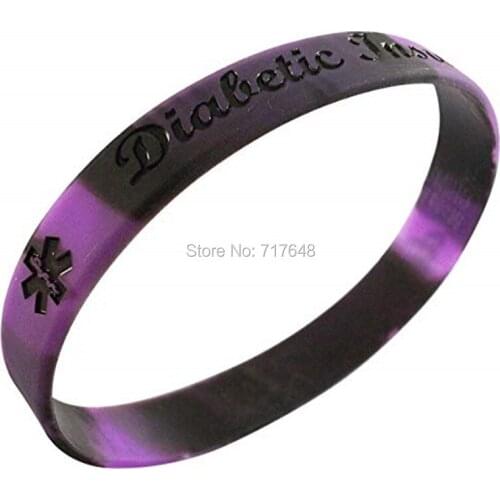100pcs Diabetic Insulin Dependent Medical ID Alert Smudge Purple Swirl wristband silicone bracelets free shipping by epacket A