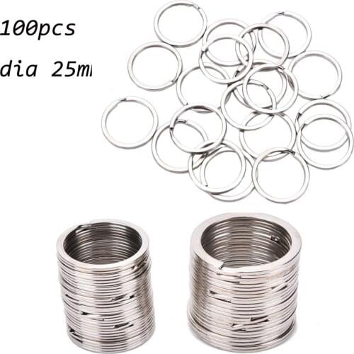 New 100 Pcs/Set Silvery Key Chains Stainless Alloy Circle DIY 25mm Keyrings Jewelry Keychain Key Ring