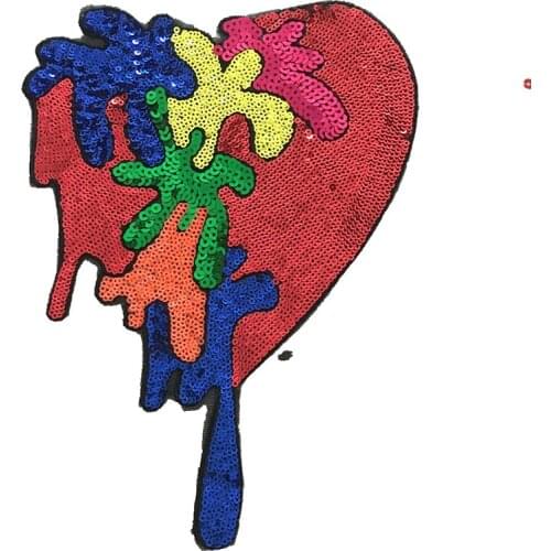 2019 New Dropping Heart Sequined Sew/iron on Patches for Clothes Heart Sequins Applique Patch DIY Decorative Sticker 2Pieces/lot