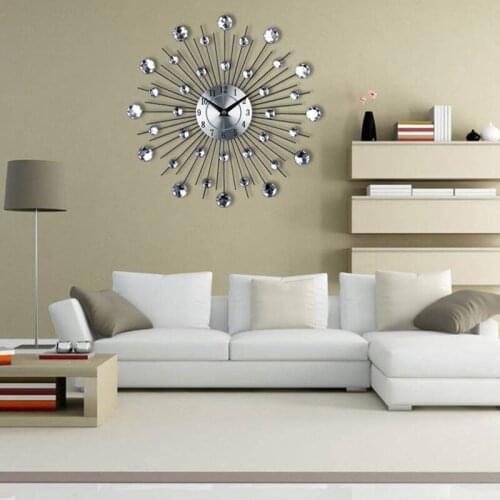 33cm Large Size Vintage Metal Crystal Sunburst Wall Clock Large Modern Wall Clocks Design Home Art Decor