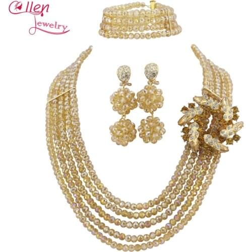 5 Row African nigerian Wedding jewelry Set African Crystal Beads Jewelry Set dubai women necklace Set WS5688