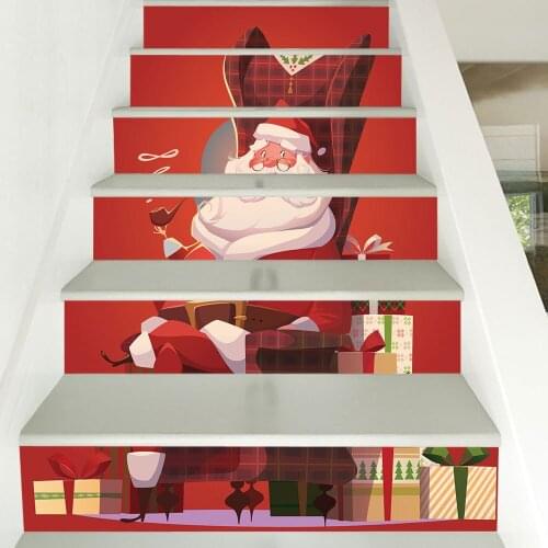 6pcs/13pcs Cozy Santa Claus Stairway Sticker Wall Mural Wallpaper Removable Decal for Home Decoration Living Room Stair Stickers