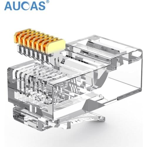 AUCAS Crimp Rj45 Crimper CAT6 CAT7 Lan Network 50U Gilded 8P8C Utp Head Plug Connector Female Equipment Tools Caps Gold Jack