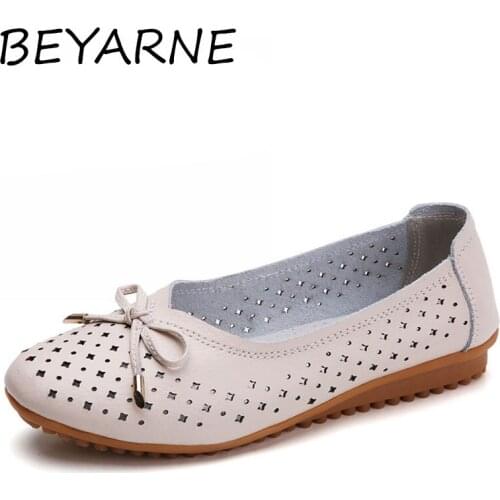 BEYARNEwomen genuine leather ballet flats shoes woman without lace moccasins woman shallow casual butterfly-knot shoes ladies
