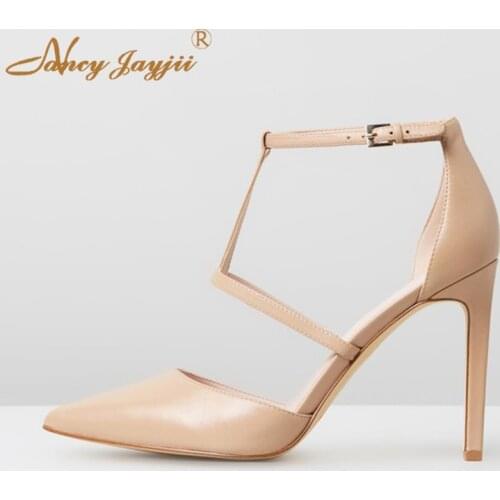 Nude&Black Softly Pointed Toe High Stilettos Sandals Woman Buckled Ankle Strap For Ladies Beautyfeet Large Size 11 12 Party 2019