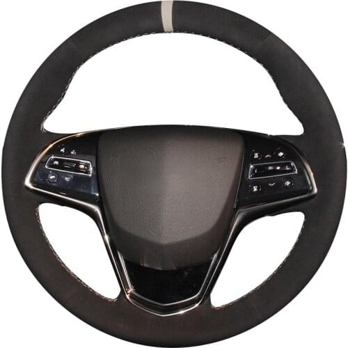 Black Suede Beige Marker Car Steering Wheel Cover for Cadillac ATS 2013-2015 CTS 2014-2016