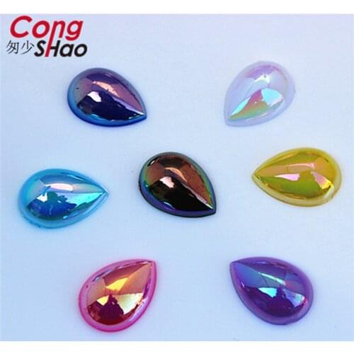 Cong Shao 100PCS 13*18mm AB Color Acrylic Drop Rhinestone Stones crystals Flatback DIY clothing Clothes Craft Decoration CS440