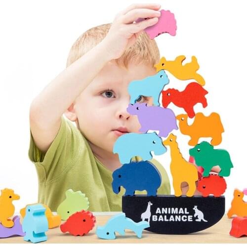 Wooden Animal Balance Blocks Board Games Toy Dinosaur Educational Stacking High Building Block Children Montessori Toys