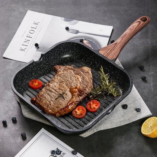 Home Kitchen Striped Steak Frying Pan Maifan Stone Flat Bottom Fried Egg Non-Stick Cooker Induction Cooker Gas Stove General