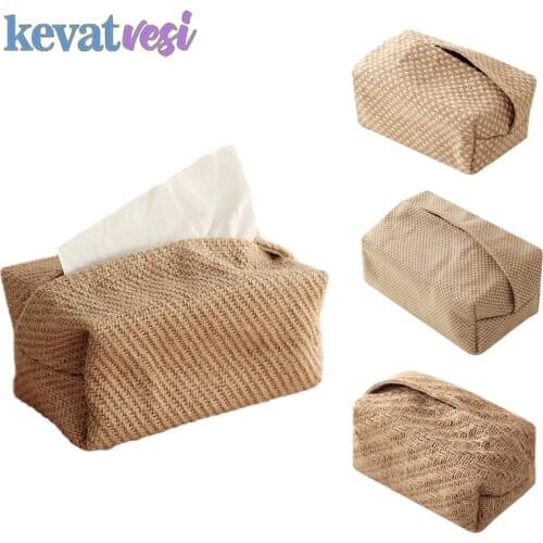 Japanese-style Jute Tissue Case Living Room Table Napkin Holder Tissue Boxes Container Home Car Napkin Papers Dispenser Holder