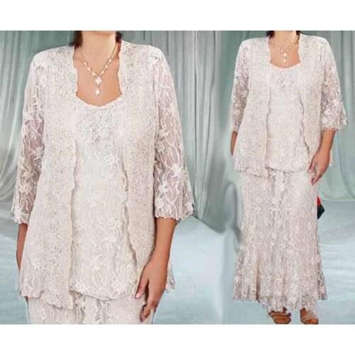 Elegant Ankle Length Lace Mother Of The Bride Dresses Sheath Mothers Formal Gowns Plus Size Mom Groom Dress Suit Plus Size