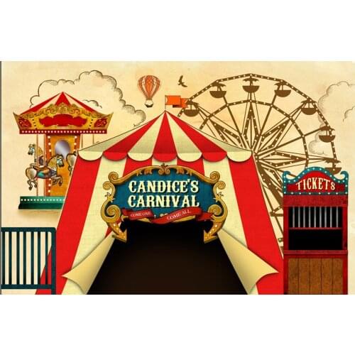 Custom carnival vintage circus striped tent hot air balloon backdrop High quality Computer print party backgrounds