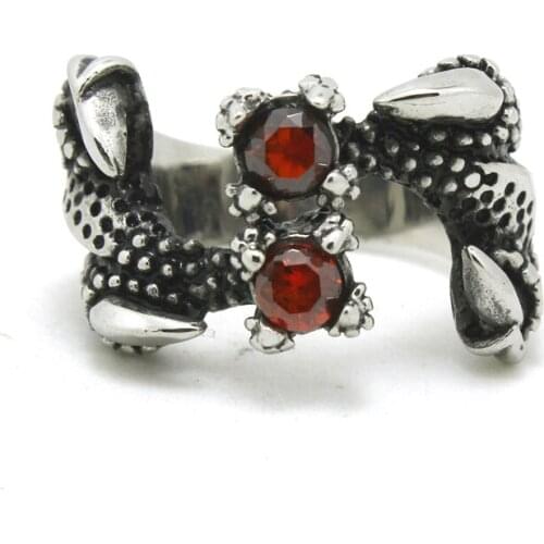 Eagle Claws Ring With Red Crystal Stone 316L Stainless Steel Men Boys Polishing Biker Ring