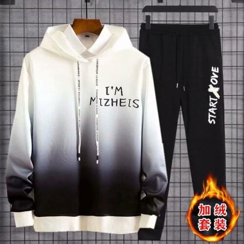 Autumn Winter Fashion Mens Sets Korean Elastic Waist Trousers+Gradient Sweatshirt Suit Men Casual jogger Set Male Men Clothing