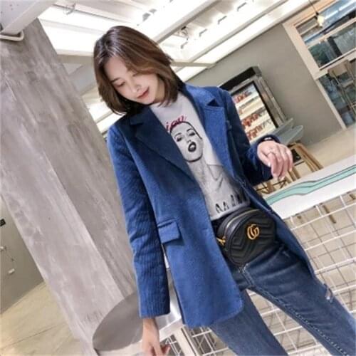 Fashion Blazers womens suit spring New high quality casual small suit corduroy loose suit jacket female coat women Blazers