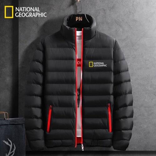 2021 Mens New Brand National Geographic Color Winter Zip Jacket Outdoor Adventure Sports Warm Quilted Jacket Large Size