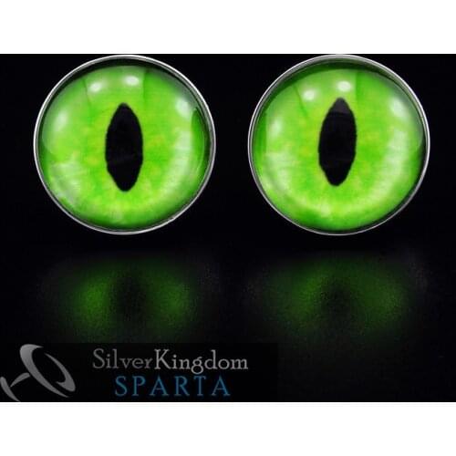 SPARTA Lifelike Green Dragon Eye Plated with White Gold Cufflinks mens + Free Shipping !!! High quality metal buttons
