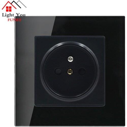 Crystal Glass Panel Wall Switches LED Indicator UK EU Socket Switch Power Outlet Black Color 1 Gang 2 Gang