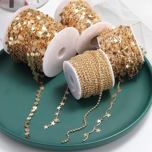 No Faded 1meter Gold Color Chains Star Link Chains Roll DIY for Jewelry Findings Women Necklace Bracelet Making Components DIY