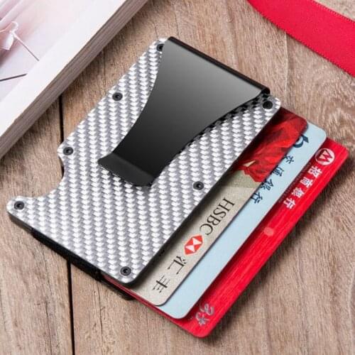 New Slim Carbon Fiber Credit Card Holder with Clip Women RFID Non-scan Metal Card Wallet Purse Men Carteira Masculina Billetera