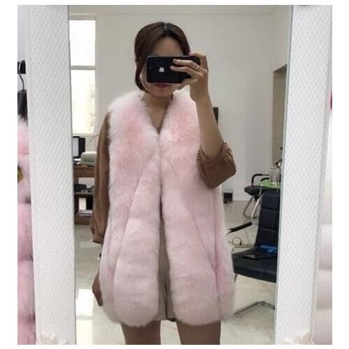 New fox fur whole leather fur vest 2018 female winter long water drop slim jacket outwear