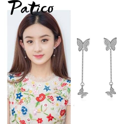 New Arrival Women Trendy Butterfly Wedding Earrings 925 Sterling Silver CubicZirconia Long Earrings Free Shipping