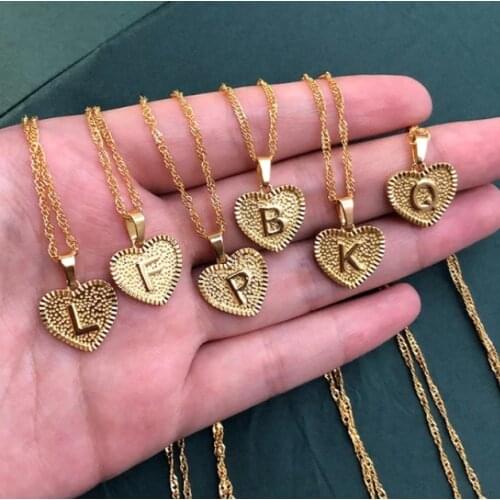 Heart Initial English Necklace For Women Girls Gold Chain A-Z Alphabet Letter Necklace Pendant Charm Jewelry