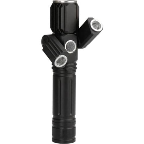Rechargeable LED Flashlight, Fixed Focus, Telescopic / Rotatry Zoomable, 1500LM, Waterproof 3-Head Work Light, 4 Light Modes