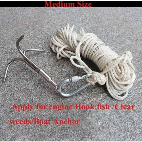 Stainless steel Climbing hook survival hook climbing claw lifesaving climbing climbing anchor Medium size hook with 20m rope