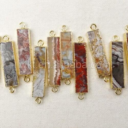 WT-C176 Wholesale Rectangle Double Loops A gate Pendant, Natural Mexican Fire a gate Connector Pendants 9*35mm