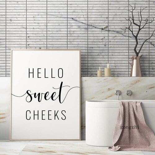 Hello Sweet Cheeks Quote Poster Black and White Letter Canvas Painting Print Funny Nursery Wall Art Pictures Bathroom Home Decor