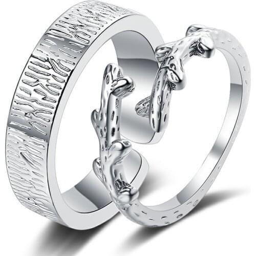 Adjustable Size Ring Silver Color Winding Ring Mountain Forest Couple Rings For Men Women Couple Engagement Jewelry Gift